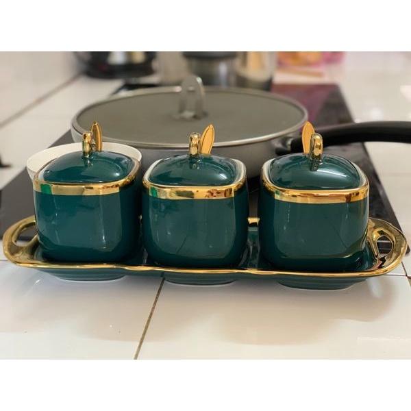 Hộp Sứ Đựng Gia Vị Có Kèm Khay