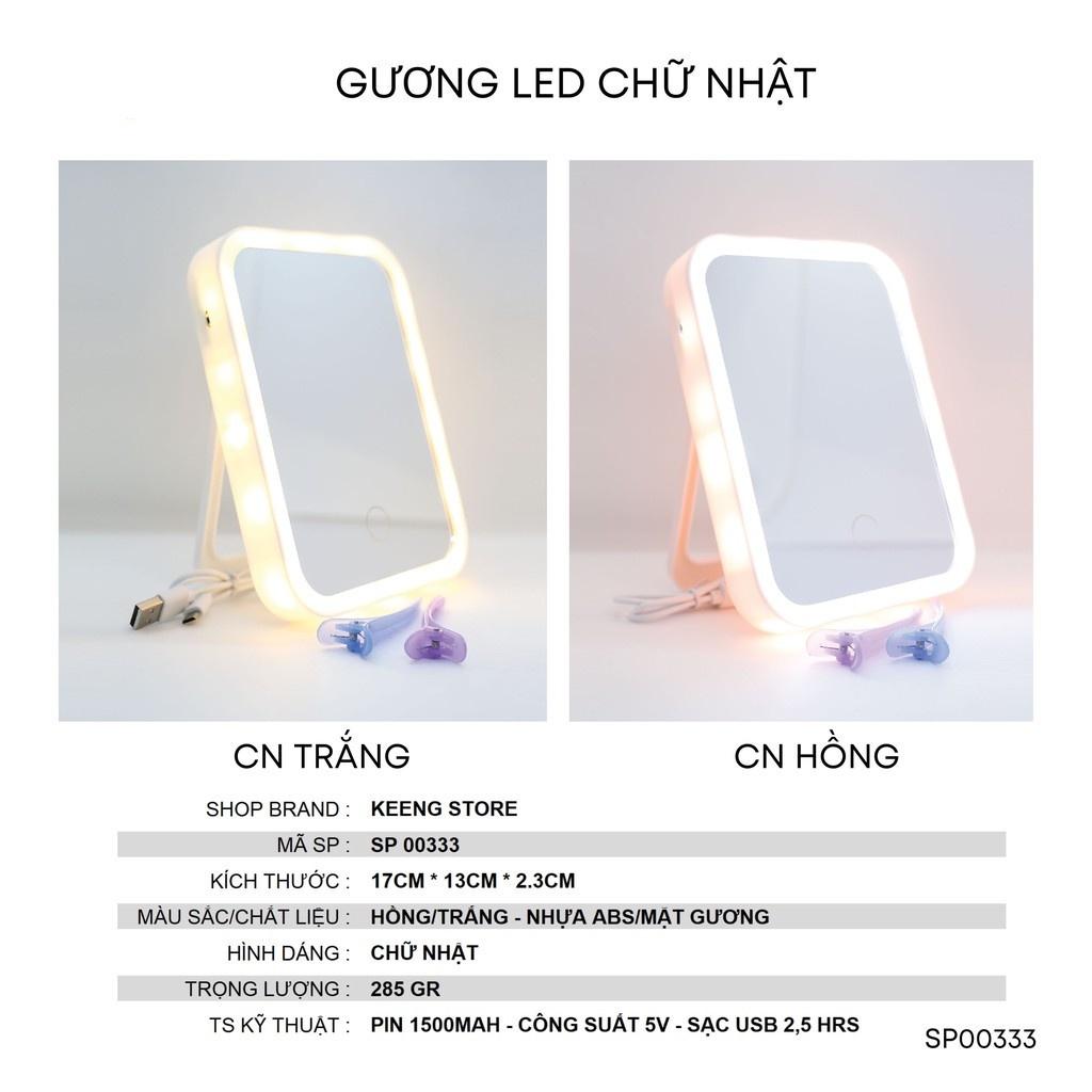 Gương led cảm ứng để bàn trang điểm, gương led để bàn hình chữ nhật ​cảm ứng với 3 chế độ sáng