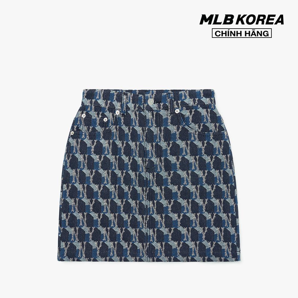 MLB - Chân váy mini denim chữ A Cube Monogram Jacquard 3FDSM0224