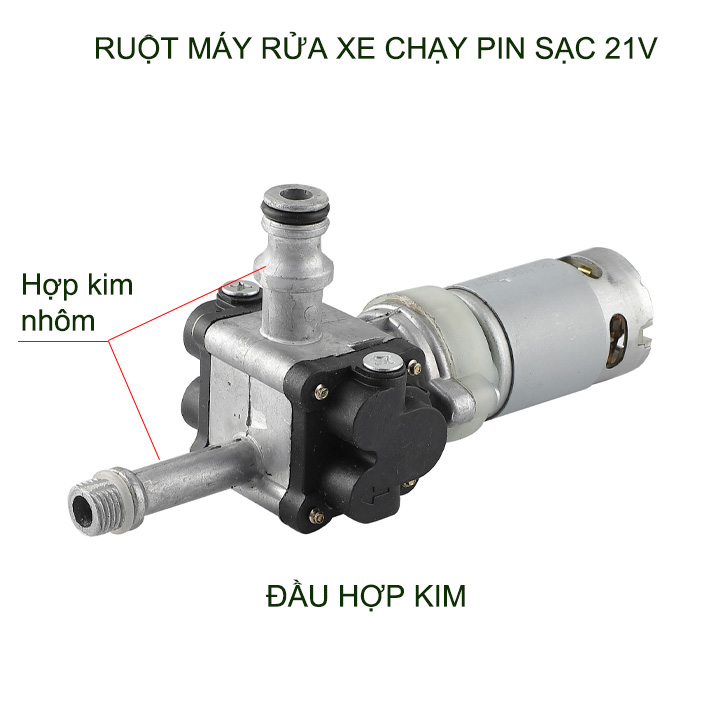 Cụm đầu máy bơm rửa xe dùng pin sạc 21V (mẫu nâng cấp đầu bằng hợp kim nhôm)