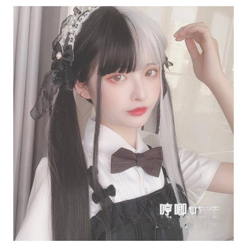 Wig/Tóc giả nữ sinh cá tính nửa đen nửa trắng hot trend - A192 Nguyên đầu teen/lolita dễ thương