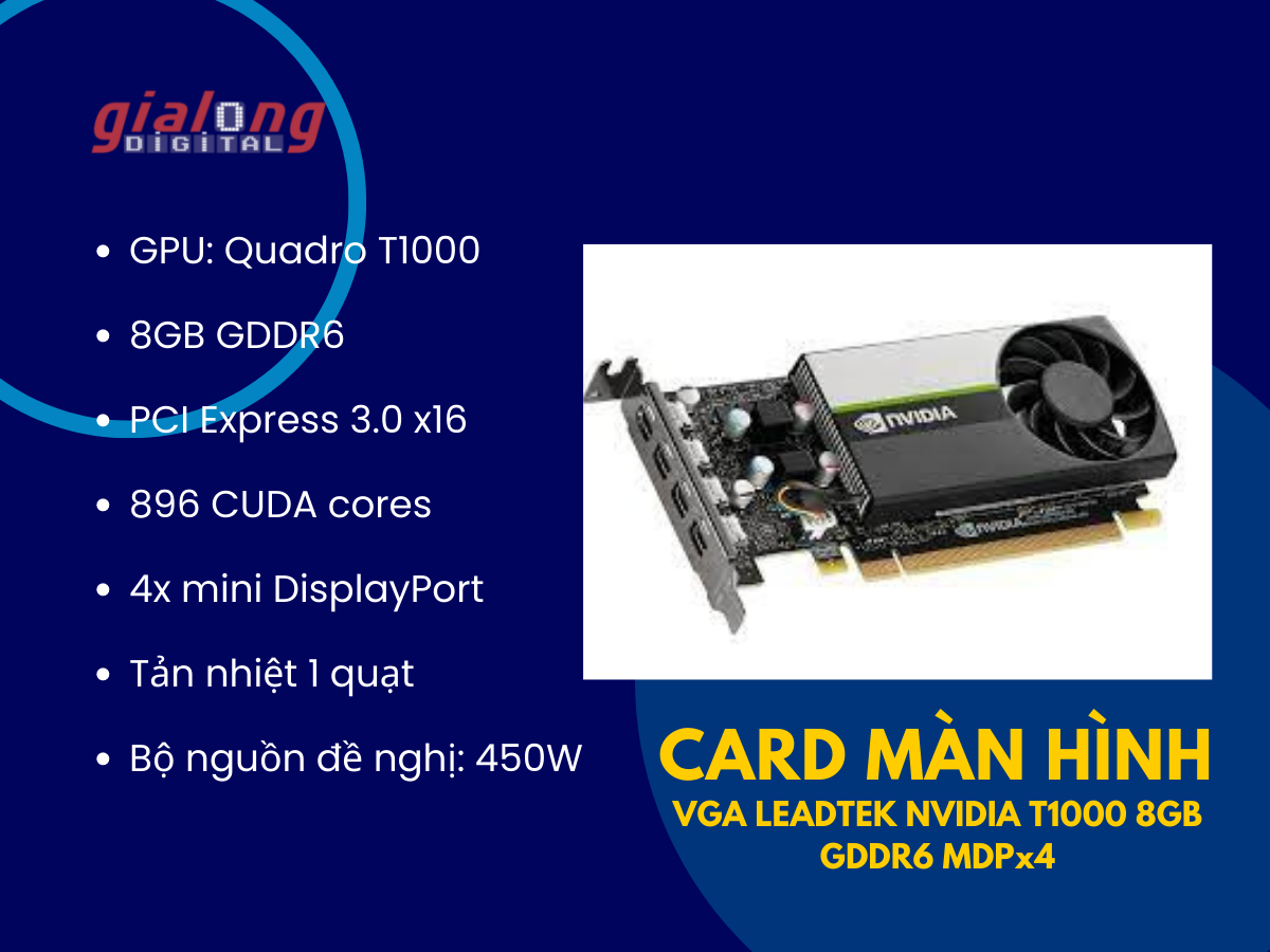 Card màn hình VGA LEADTEK NVIDIA T1000 8GB GDDR6 MDPx4 - Hàng chính hãng