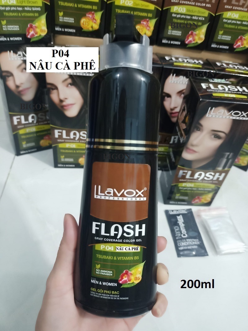 (Nâu Cà Phê) Dầu Gội Nhuộm Tóc Phủ Bạc Thảo Dược LAVOX FLASH 200ml - P04