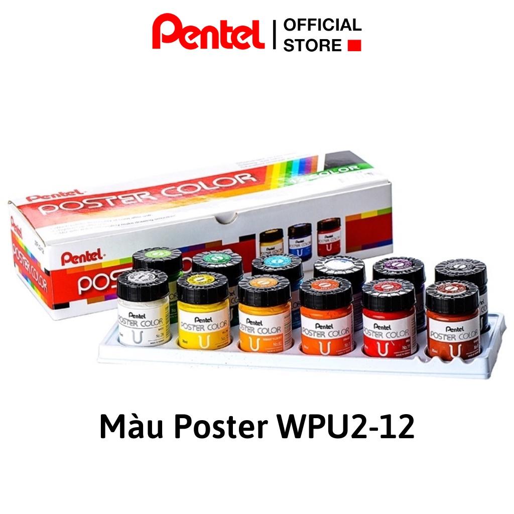 Màu Nước Poster Pentel WPU2-12 Màu Vẽ | Màu Bột Nước Vẽ Được Mọi Chất Liệu| An Toàn Cho Người Dùng