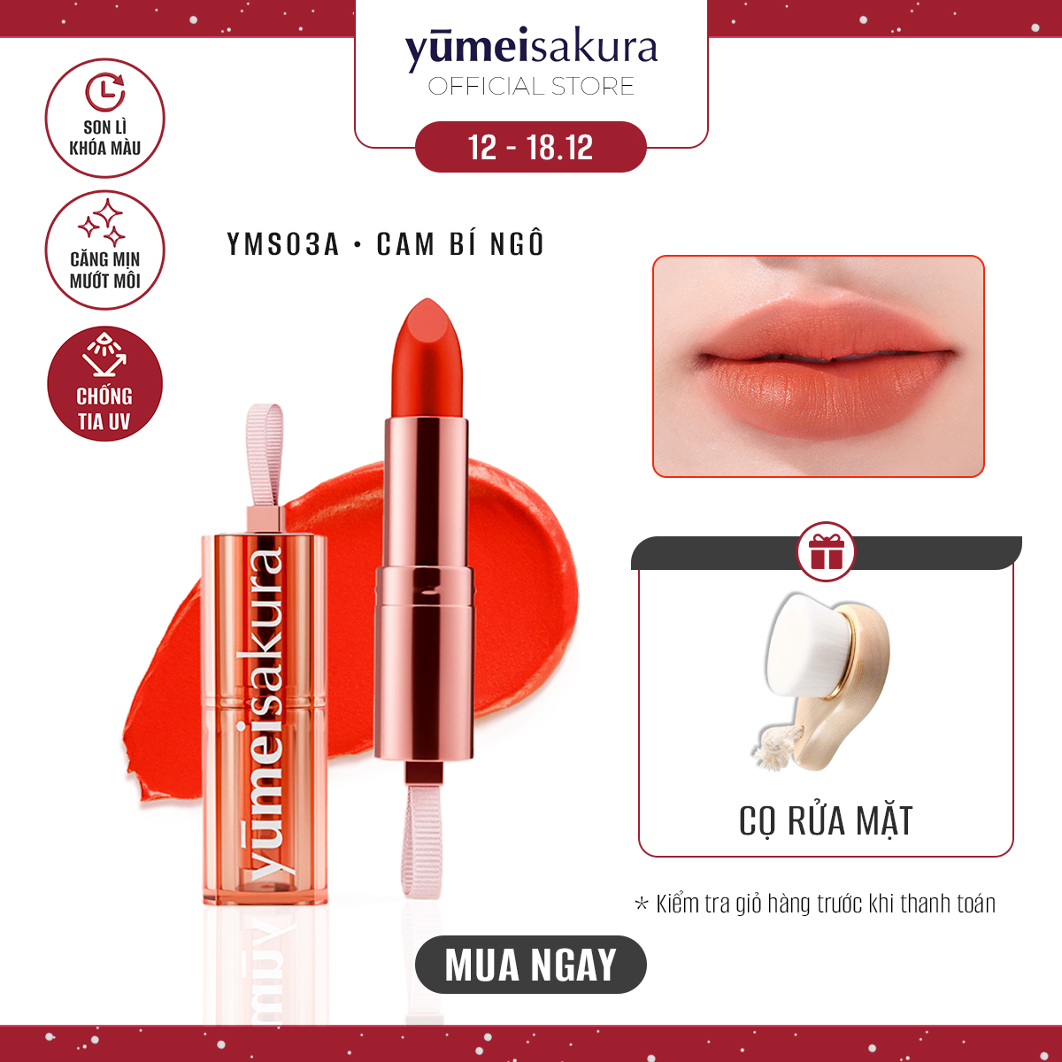 Son Thỏi Lì Mịn Chotto Matte Yumeisakura Cam Bí Ngô Pumpkin Orange Lipstick Yms03A 3.5G