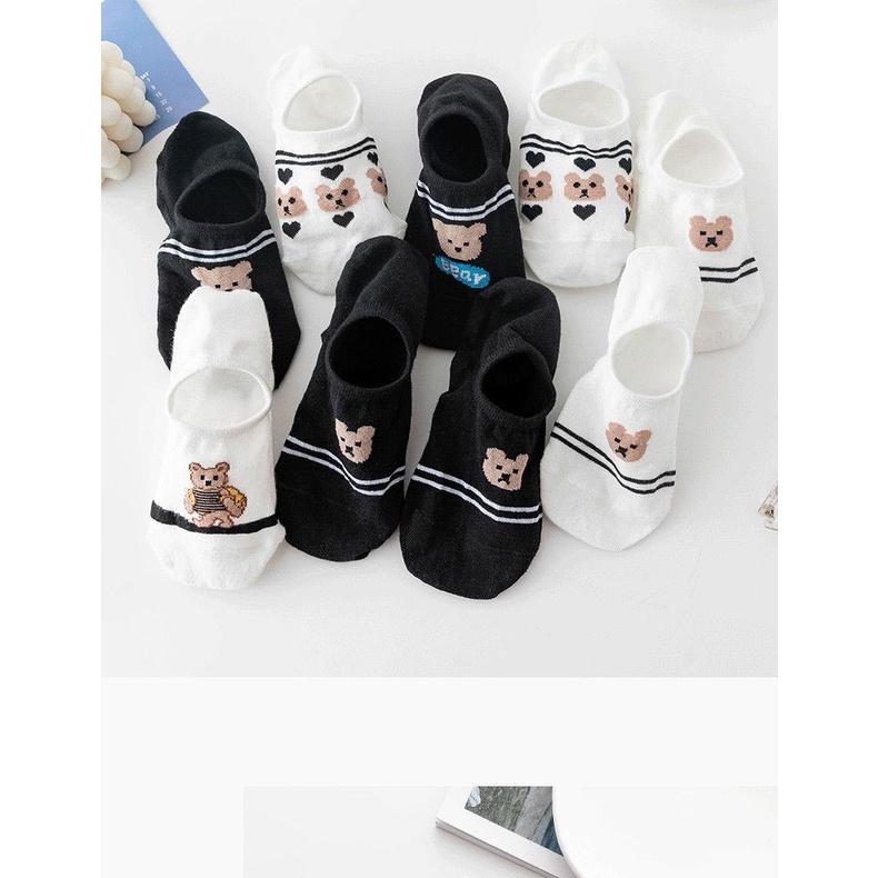 T16-Tất vớ nữ cổ ngắn dễ thương cotton hình gấu đen trắng mỏng thoáng Urbanize - Chọn ngẫu nhiên