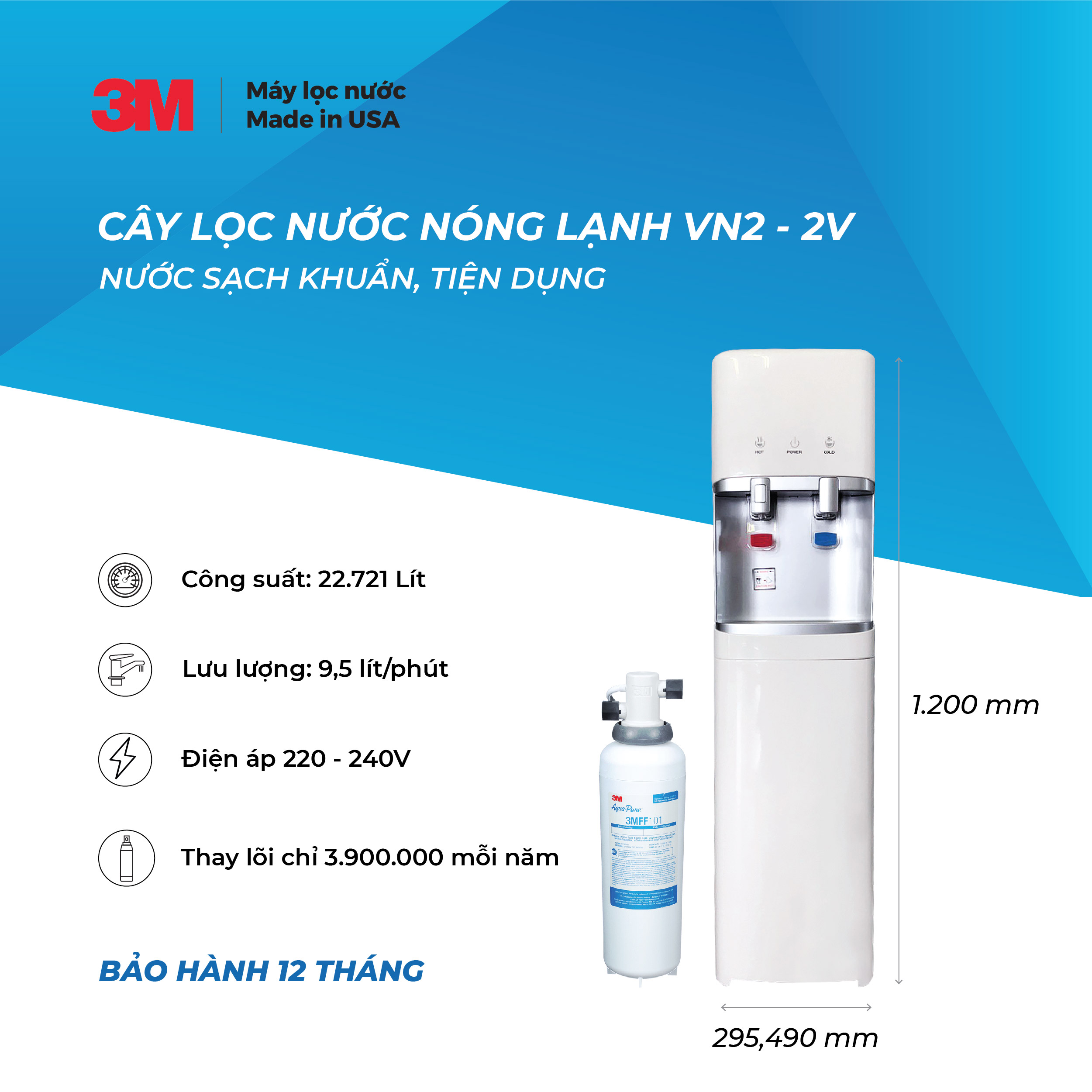 Máy lọc nước nóng lạnh VN2-2V ( Dùng lọc 3M FF100 )  - hàng chính hãng