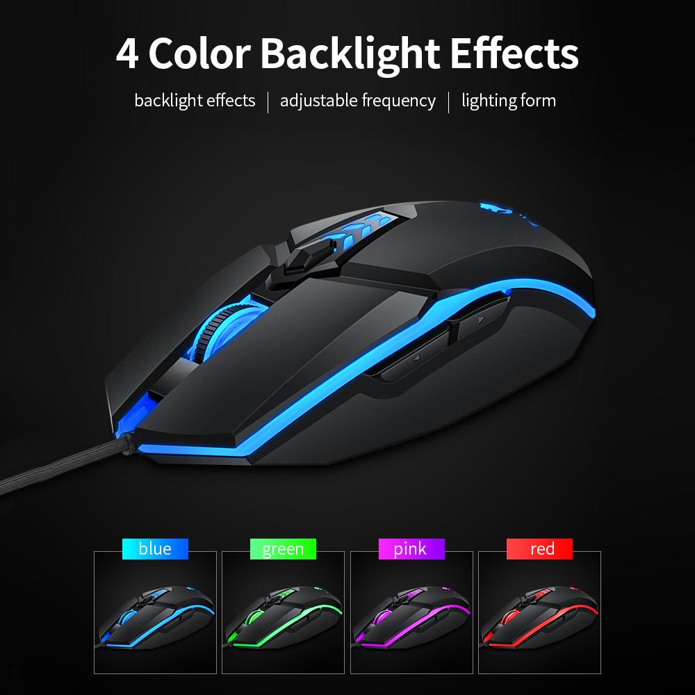 Chuột chơi game có dây T-WOLF G510 6 nút 4 đèn nền màu 800-3200 DPI có thể điều chỉnh cho văn phòng và máy tính xách tay / PC