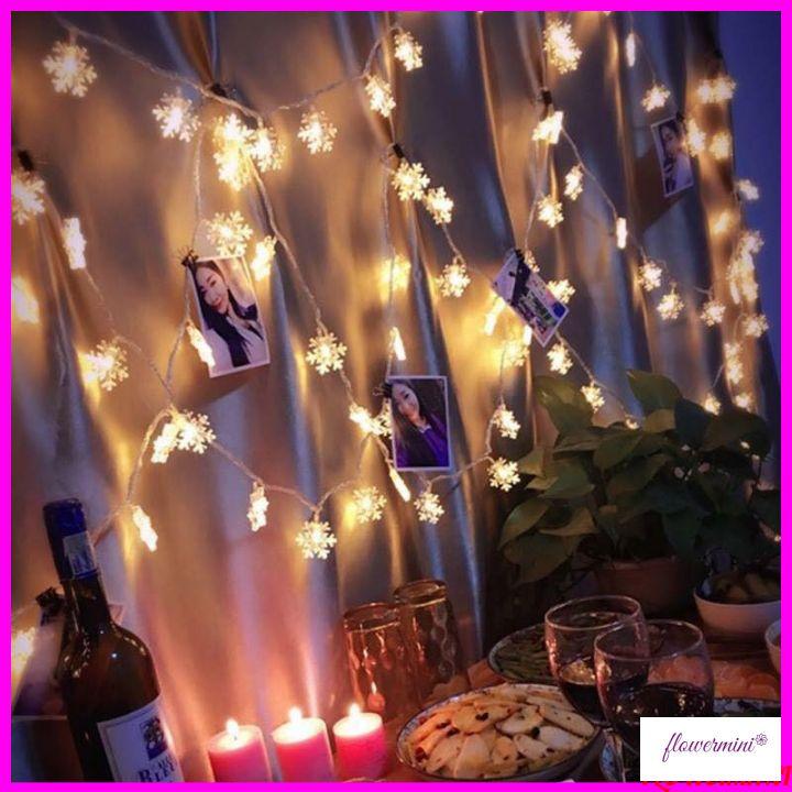 Dây đèn bông hoa tuyết trang trí giáng sinh, treo cây thông noel dài 6m bóng đèn led decor nội thất độc đáo Flowermini