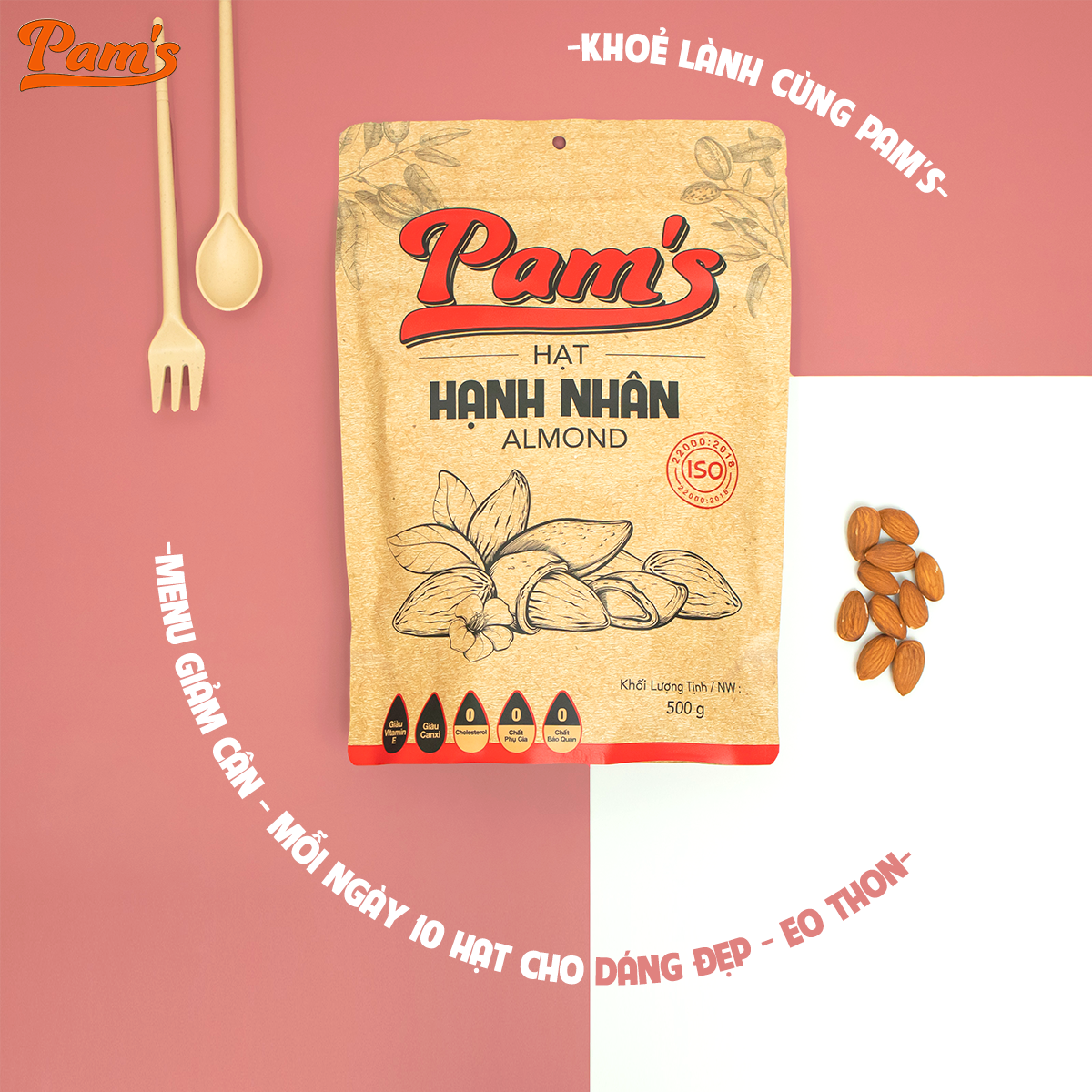 COMBO Chăm Sóc Tim Mạch - Hạt Óc Chó Chile (500g) + Hạnh Nhân Rang Bơ(500g) + Hạt Dẻ Cười(180g) Pam's