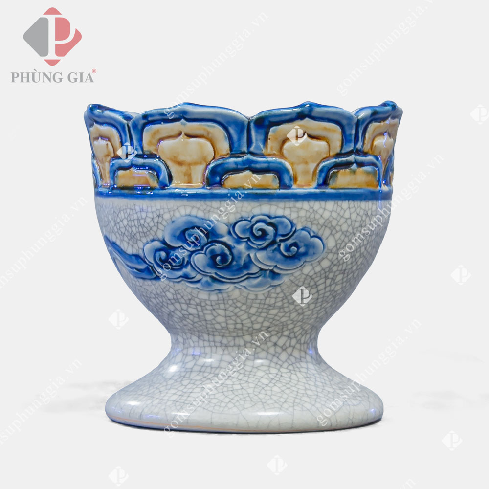 Ly phật thủ men Rạn Đắp Nổi họa tiết Hoa Sen nhiều kích thước