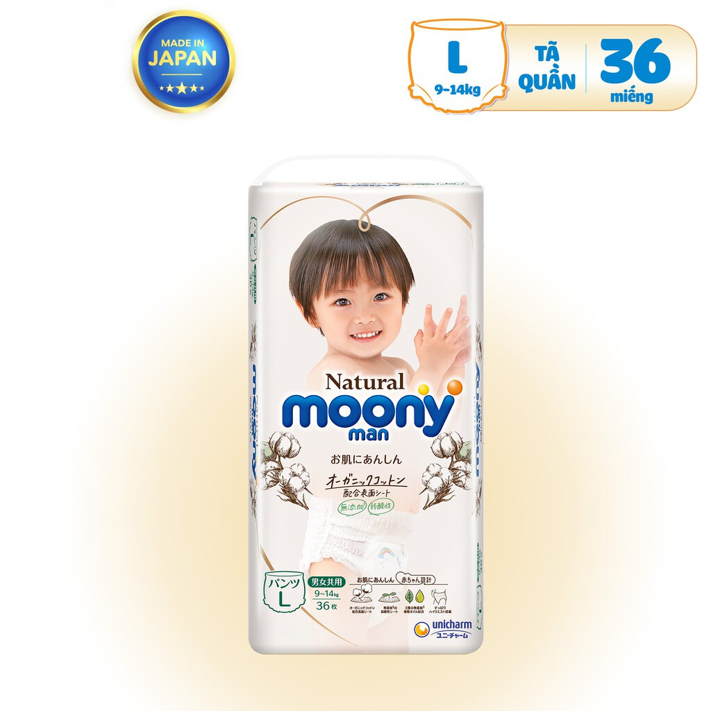 Tã bỉm dán Moony Natural nhiều size