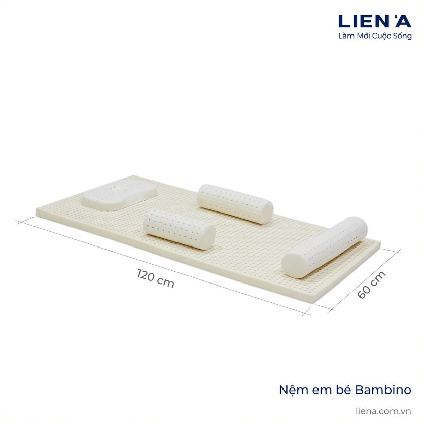 Combo Gối Nệm Cao Su Em Bé Liên Á Bambino- cao 5cm - Cao Su Thiên Nhiên 100