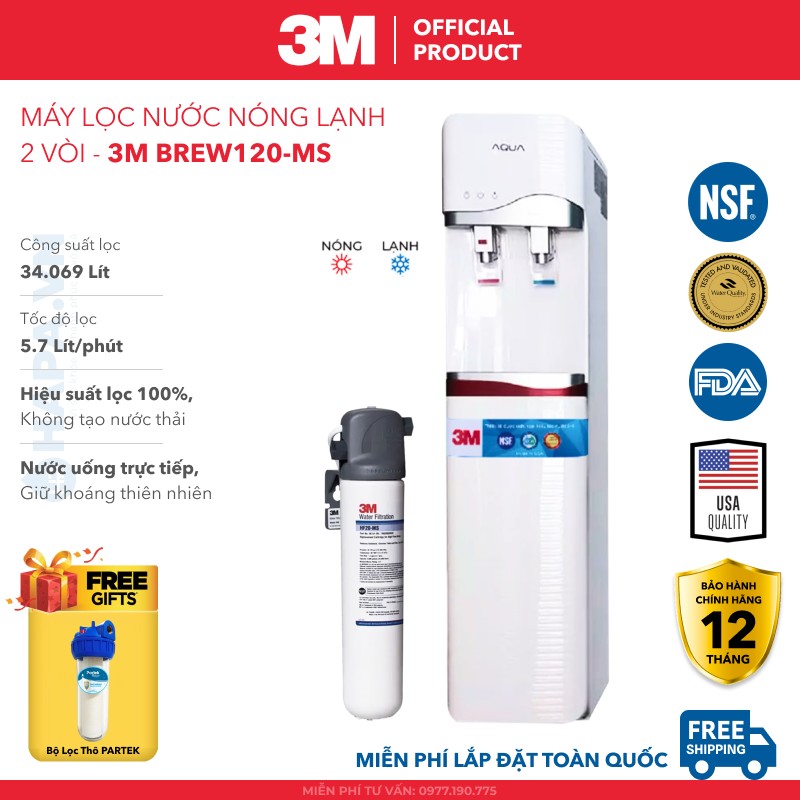 Máy Lọc Nước Nóng Lạnh 3M Full Models Chuẩn Nước Uống Trực Tiếp, Hiệu Suất 100 - Bộ Lọc Nhập Khẩu Mỹ, Hàng Chính Hãng - Lõi Lọc 3M Brew120Ms - Mẫu 4 2 Vòi Trắng