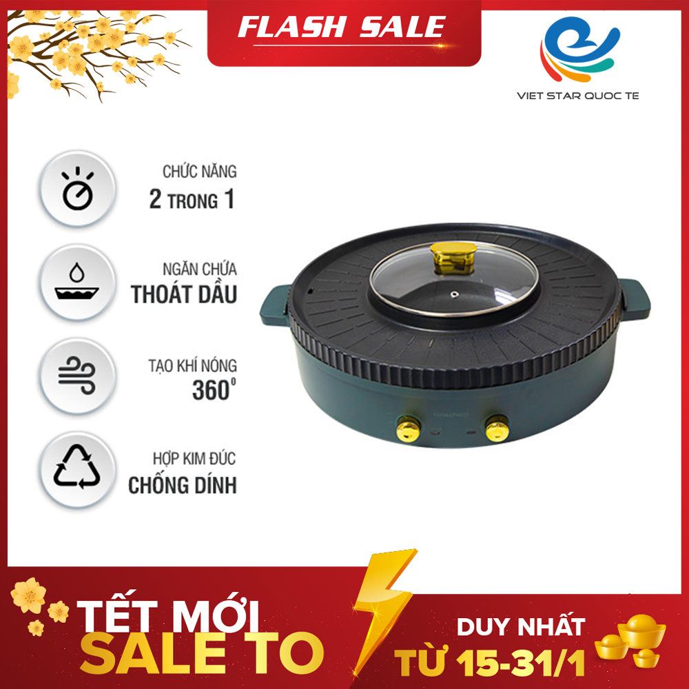 Nồi Lẩu Nướng Đa Năng 2 IN 1 Siêu Tiện Lợi, Công Suất 1350W- Hàng Chính Hãng