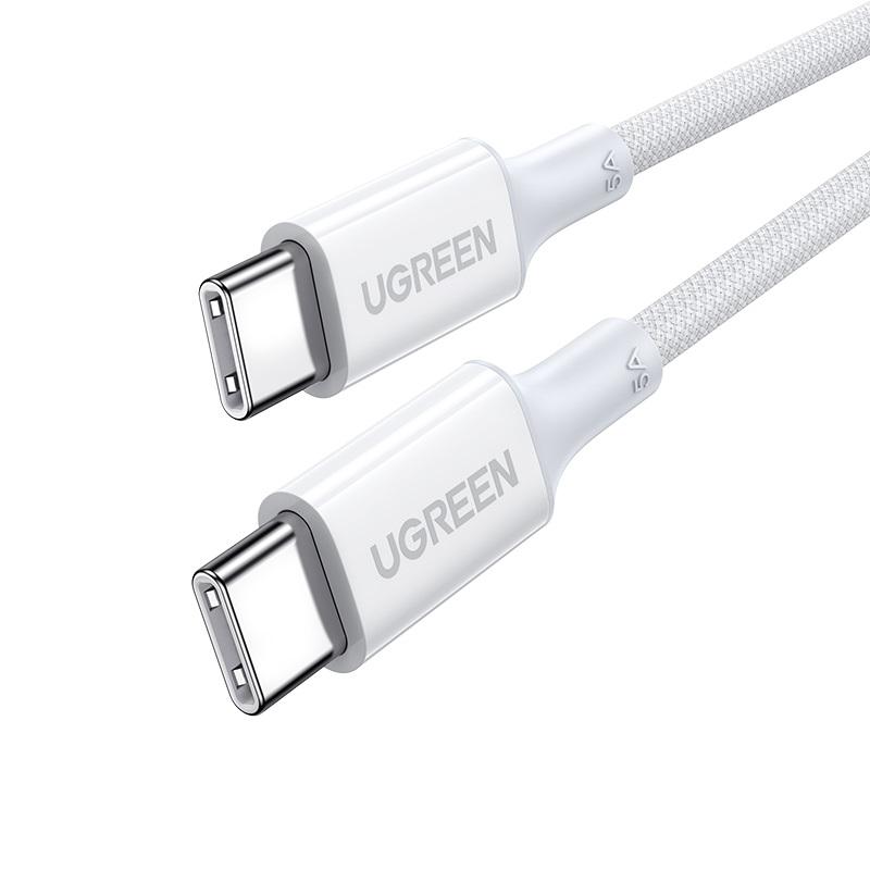 Ugreen 15266 100W 0.5M c-c hỗ trợ QC4.0 5A Cáp sạc nhanh - truyền dữ liệu 2 đầu USB-C dây bọc dù Màu Trắng US557 20015266 - Hàng chính hãng