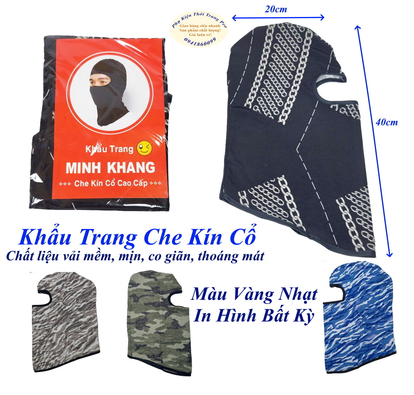 KHẨU TRANG TRÙM ĐẦU Kiểu ninja Chất liệu vải siêu mềm mịn Co giãn Chống nắng Chống bụi Thương hiệu MINH KHANG