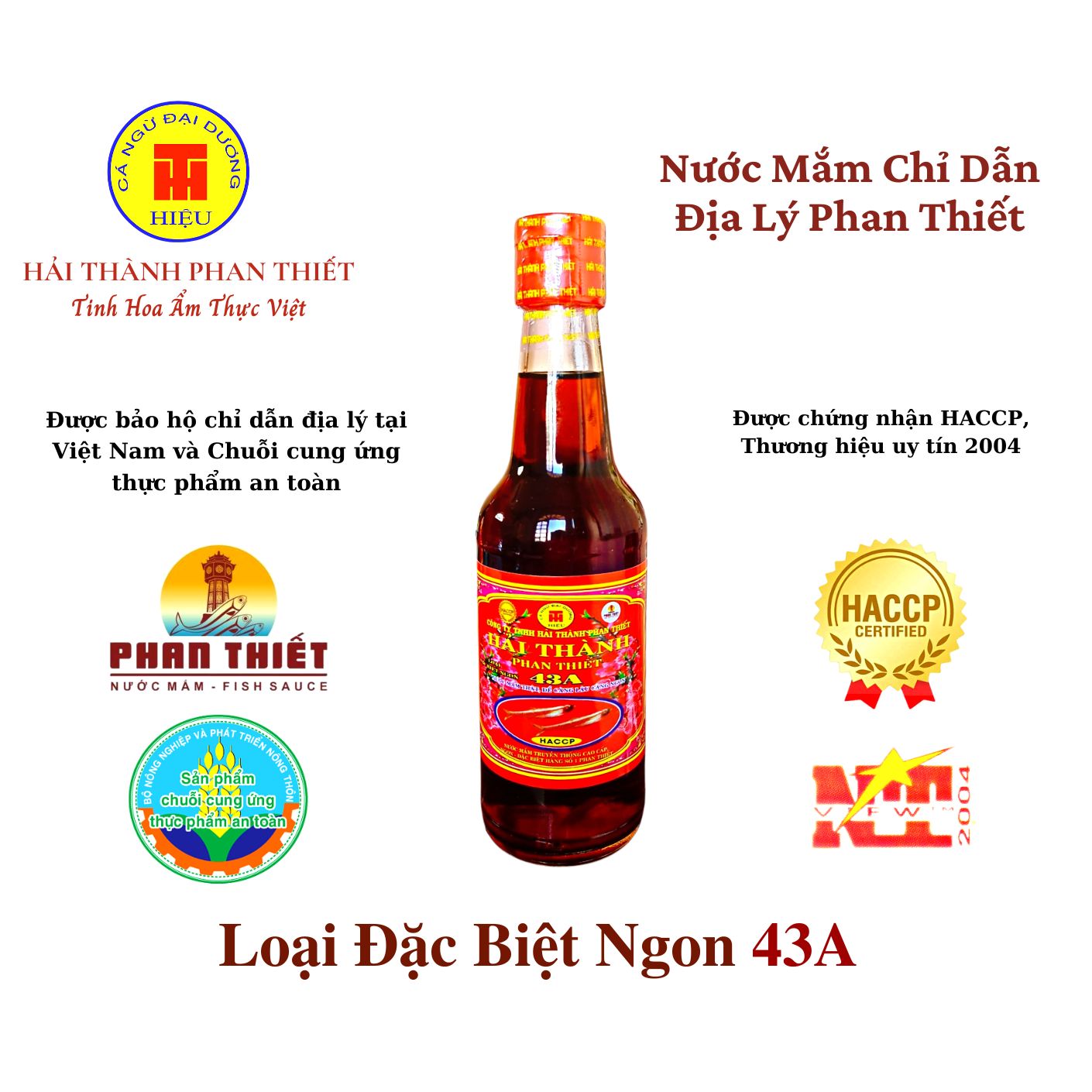 Nước Mắm Cá Cơm Truyền Thống Hải Thành Phan Thiết 43A Nước mắm cá cơm nguyên chất không Ure gây hại, chất bảo quản, cao đạm cá cơm thuần tự nhiên, ưa dùng khẩu vị người Việt. Sản phẩm đã được chứng nhận an toàn, tốt cho sức khỏe HACCP