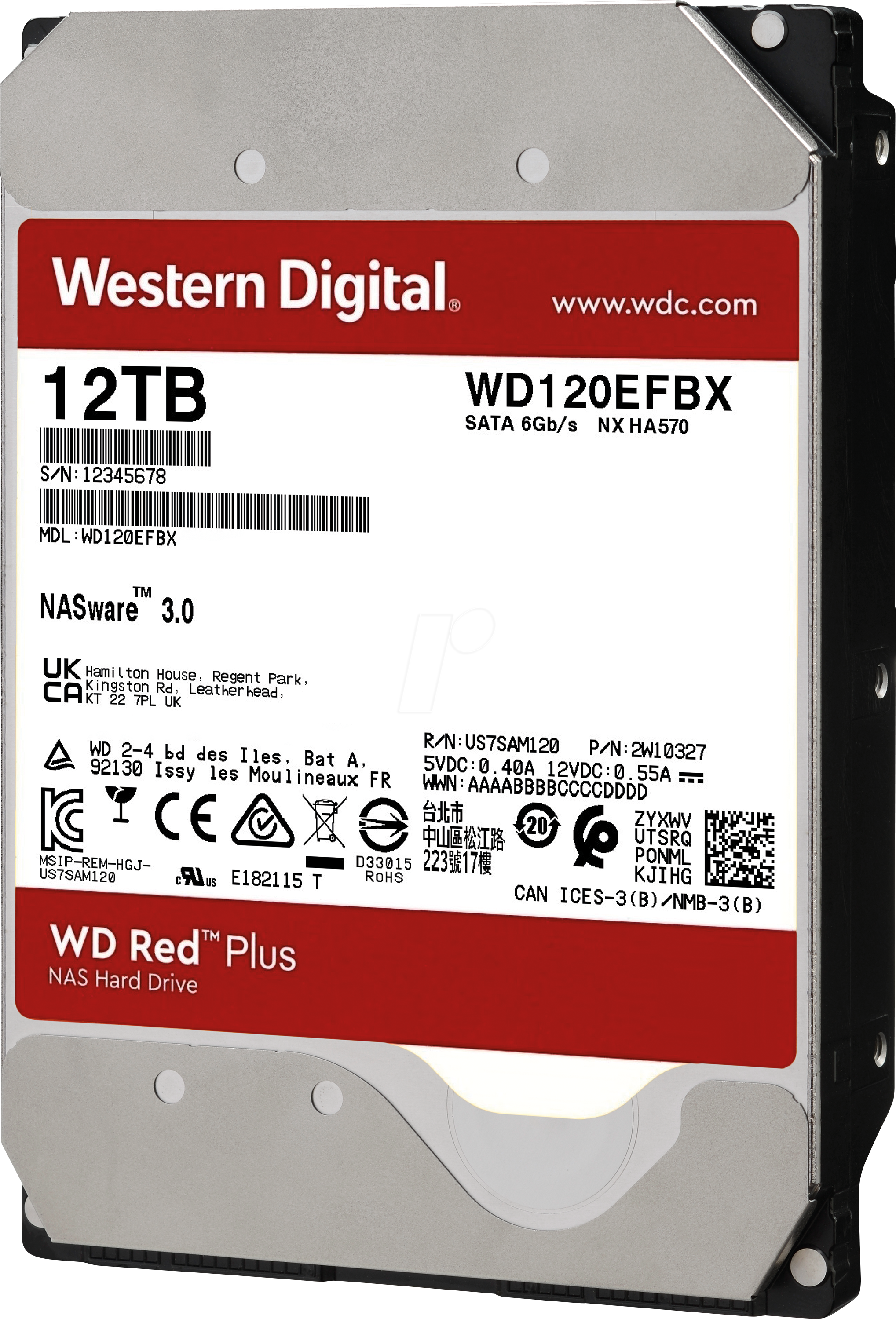 Ổ cứng HDD WD Red Plus 12TB 3.5 inch SATA III - WD120EFBX - Hàng Chính Hãng