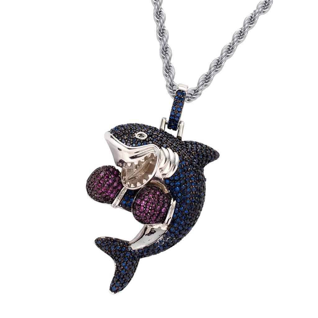 Mens Shark Shape 18K Gold Hip Hop Rapper Exquisite Pendant Necklace