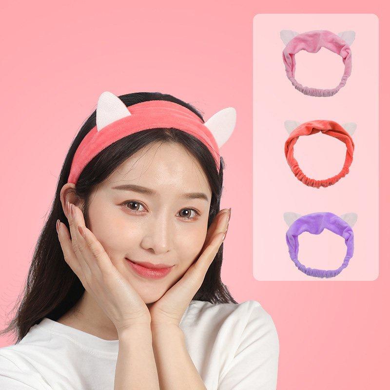 Băng đô rửa mặt bờm cài tóc turban dễ thương cute tai thỏ mèo tuần lộc gấu vải nhung nơ cho bé gái nam nữ