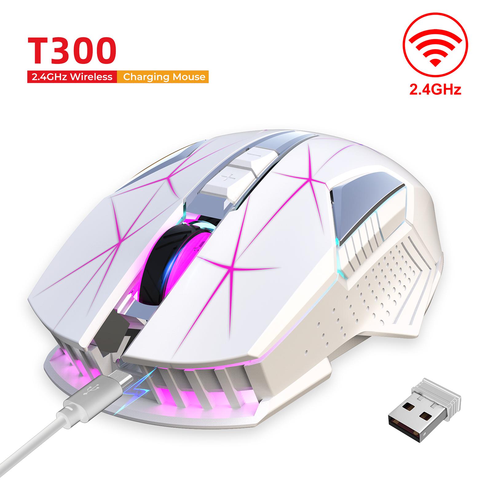 HXSJ T300 2.4G Wireless Mouse Ergonomic Mouse 3 Adjustable DPI Colorful Breathing Light Built-in 600mAh Lithium Battery