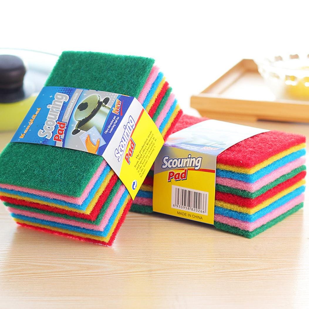 Miếng rửa chén chống xước HADA, gói 10 miếng, Giẻ rửa bát nhiều màu 15x10cm, Mút Lưới Xốp Rửa Chén Tạo Bọt, miếng bọt biển rửa chén