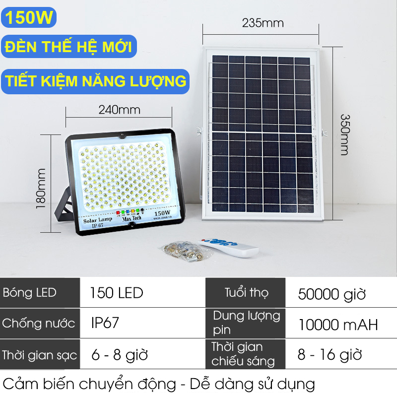 Đèn năng lượng mặt trời  MAXTECH bóng to 150w, 200w, 250w, 300w -Siêu bền, an toàn - D1370