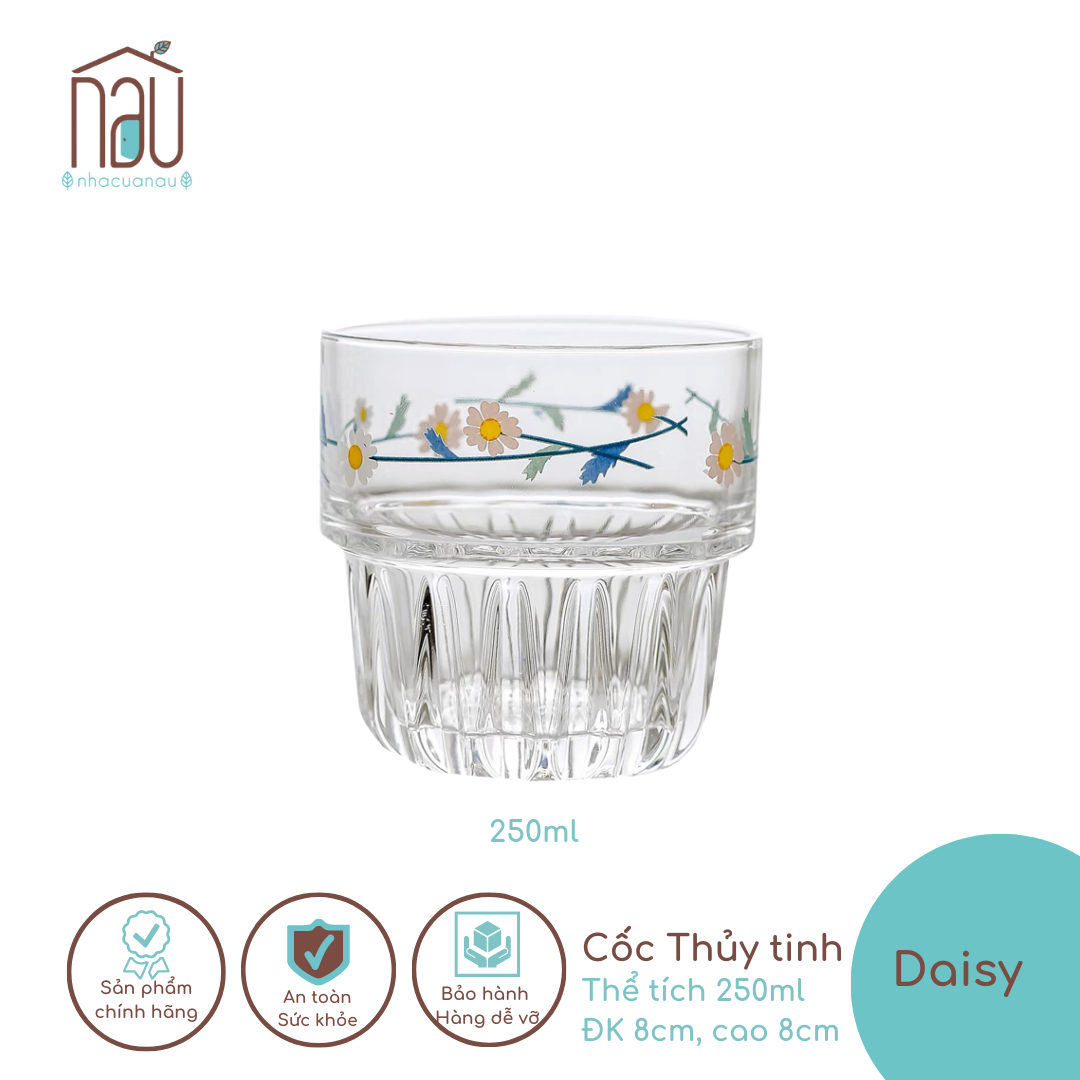 Cốc thủy tinh DAISY chịu nhiệt đa năng dùng uống nước, chụp ảnh, trang trí