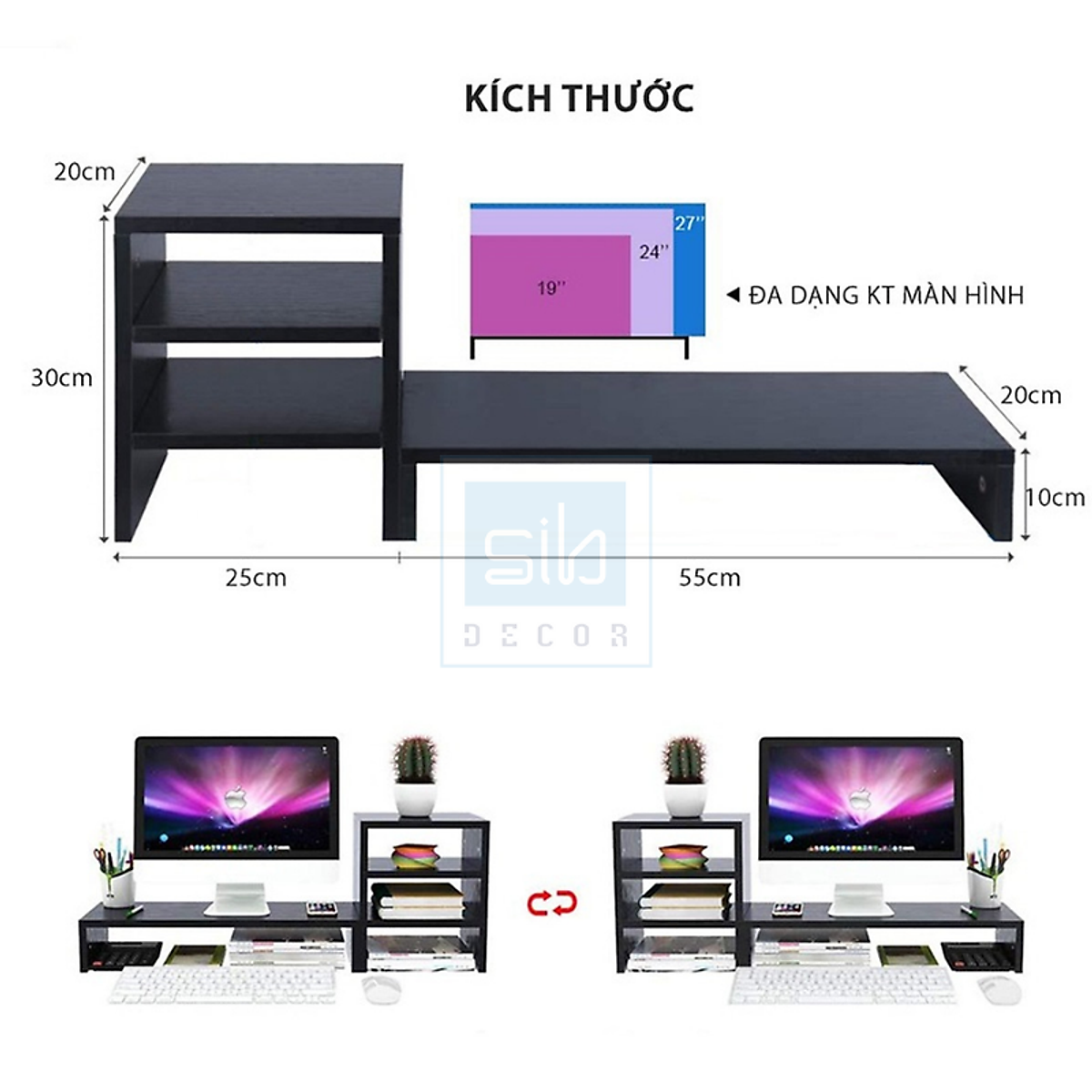 Kệ Để Màn Hình Và Kệ Sách Để Bàn 3 Tầng Cho Văn Phòng SIB Decor