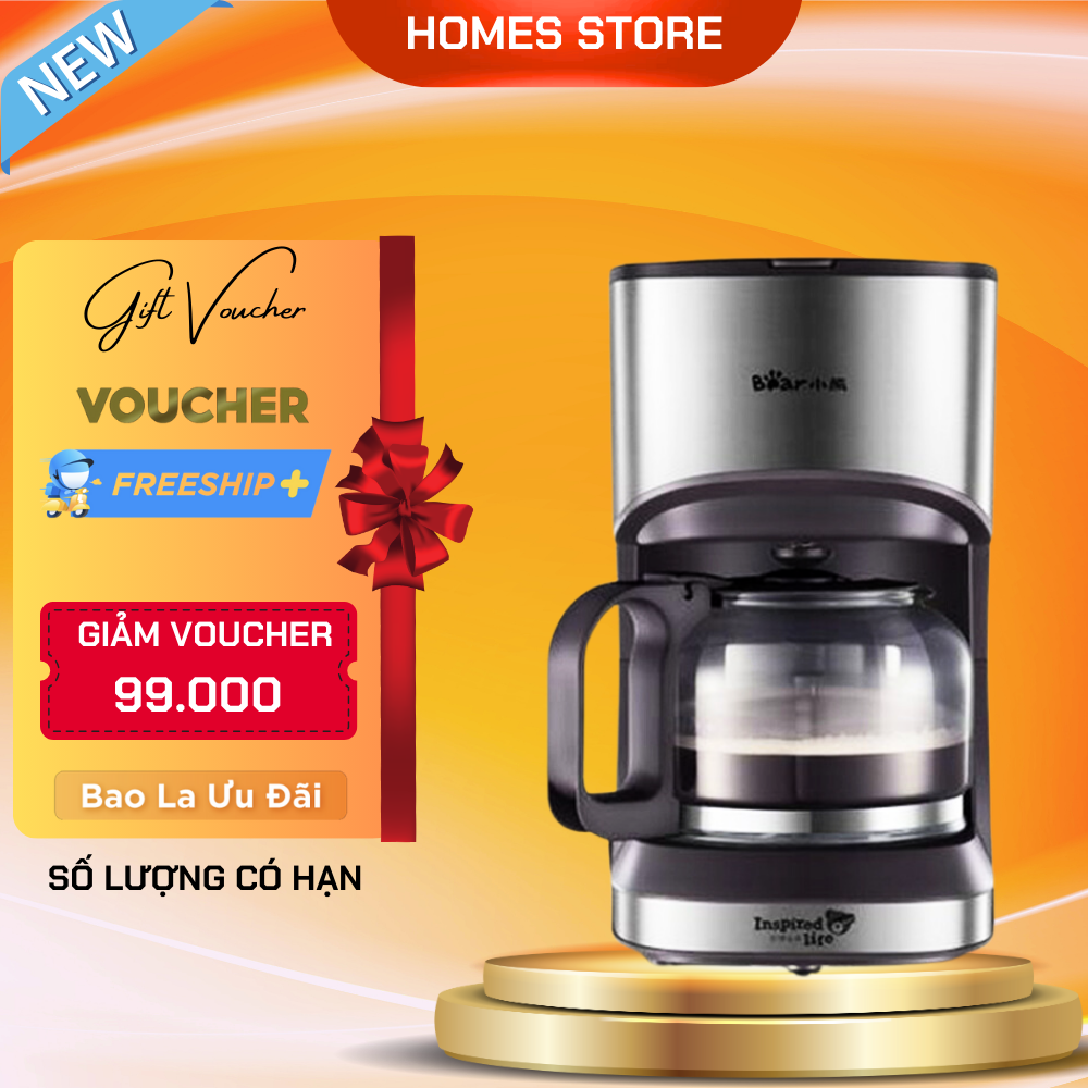 Máy Pha Cà Phê Bear KFJ-A07V1 Kiêm Pha Trà Thiết Kế Sang Trọng Phù Hợp Mọi Không Gian 0.7 Lít Công Suất 550 W - Hàng Chính Hãng