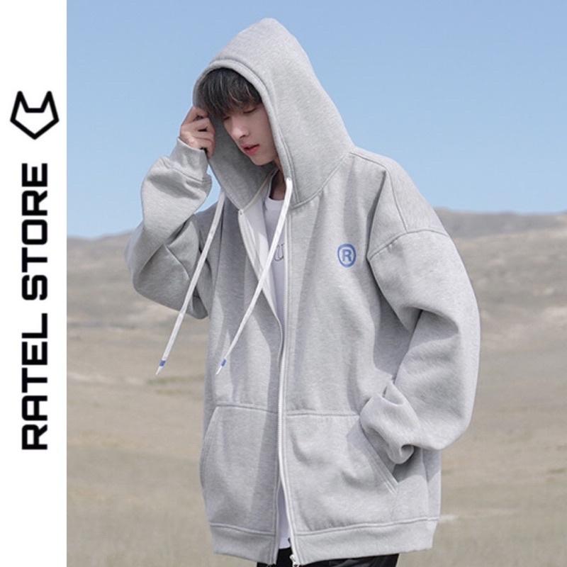 Áo Khoác Jacket Hoodie Zip Nỉ Thu Đông Nam Nữ Chữ R Unisex Form Rộng