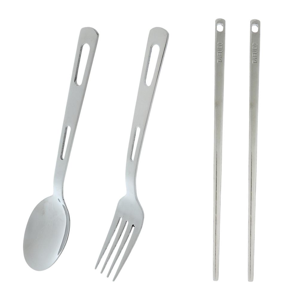 3pcs Stainless Steel Spoon Fork Chopsticks Travel Camping Flatware Kit + Bag