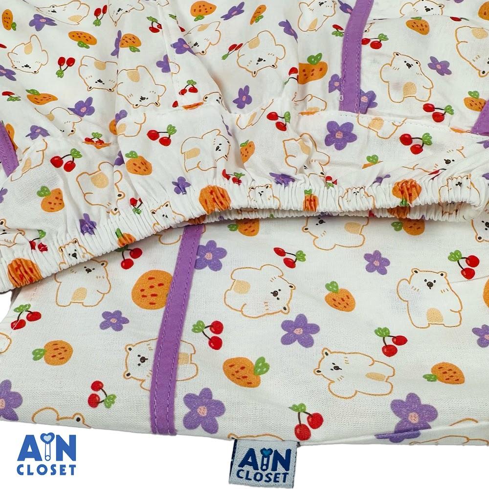 Bộ quần áo Ngắn bé gái họa tiết Gấu Hoa Quả Tím cotton - AICDBGPMPF6U - AIN Closet