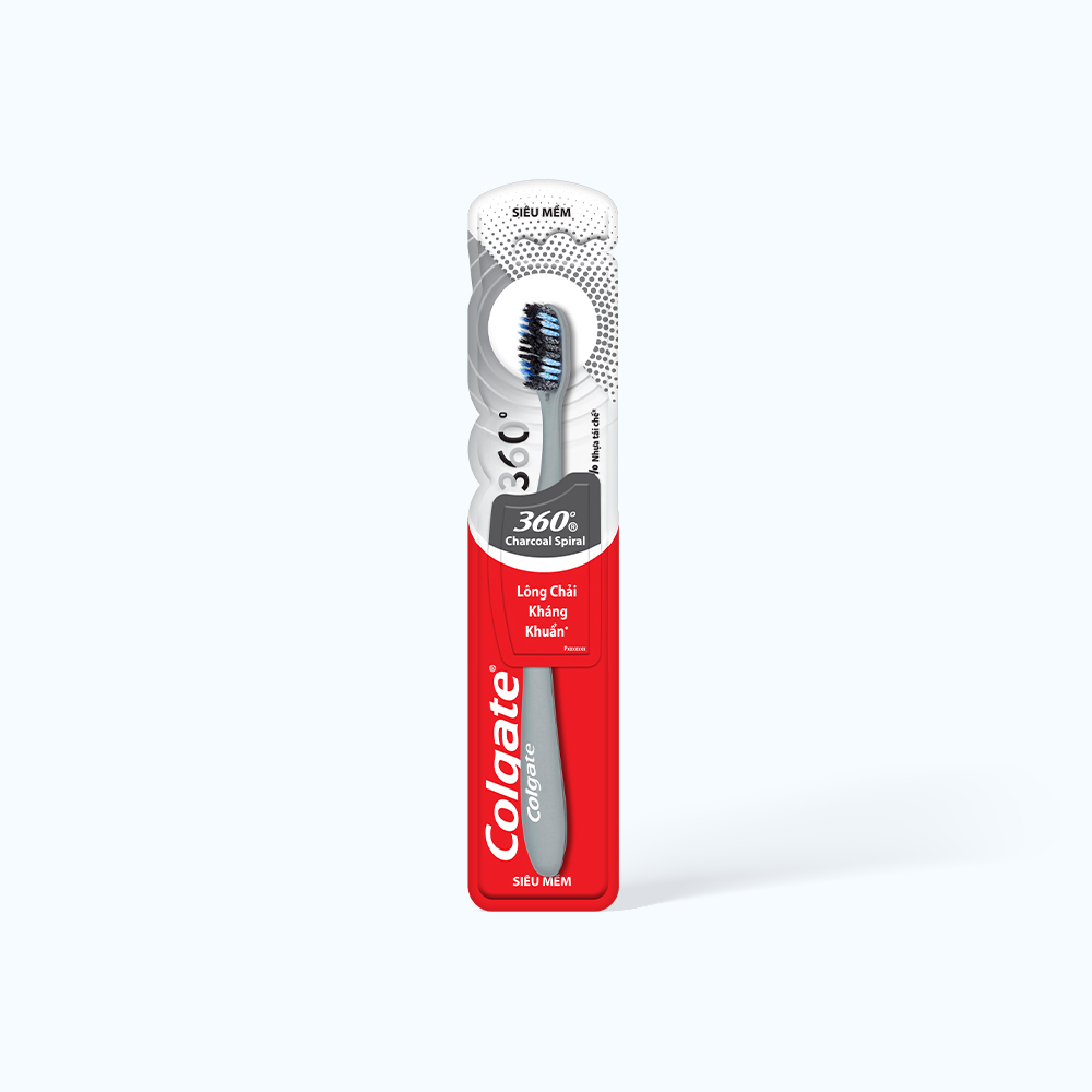 Bàn Chải Đánh Răng COLGATE 360 Charcoal Spiral Lông Chải Siêu Mềm Xoắn Kép Phủ Than