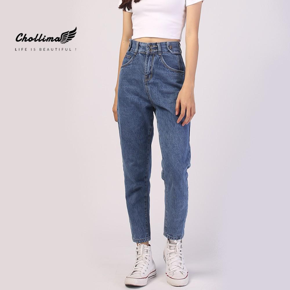 Quần baggy jeans nữ Chollima form rộng 2 bách vuông,lưng thun QD016 – quần bò nữ ulzzang