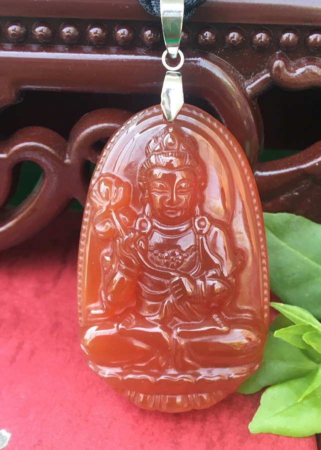 Mặt dây chuyền Phật bản mệnh tuổi Ngọ, Đá Mã não đỏ, Phật Đại Thế Chí Bồ Tát, Cỡ to, AKO3