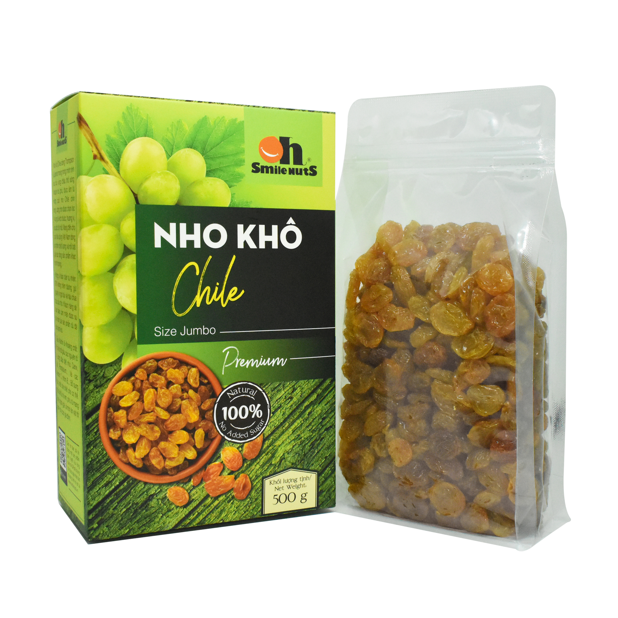 Combo 2 Hộp Nho Khô Không Hạt Smile Nuts 500g - Nho khô vàng nhập khẩu từ Chile, 100% không đường và chất bảo quản