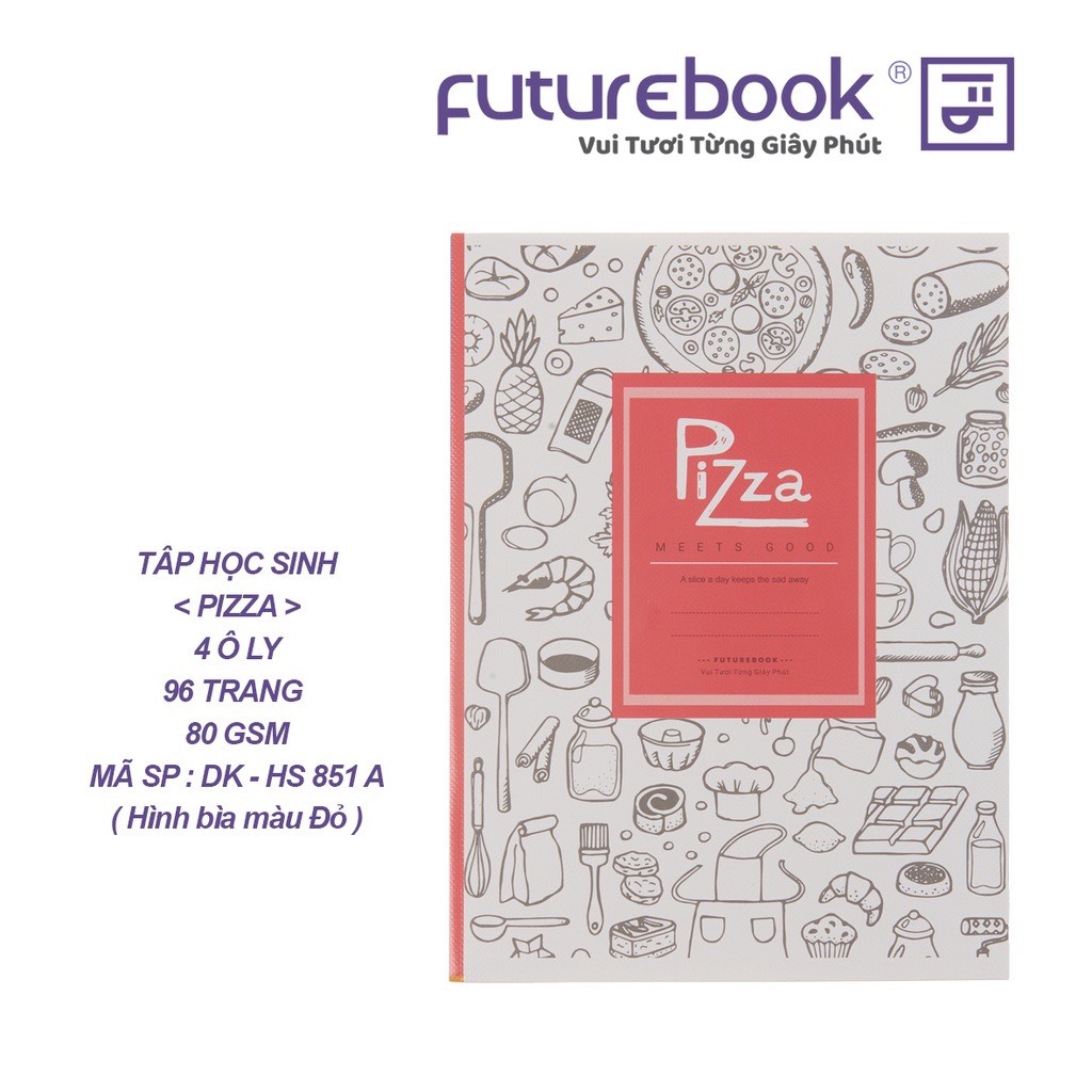 FUTUREBOOK–Tập Học Sinh Pizza 4 Ô Ly_96 Trang–Định Lượng 80Gsm. Mã Sản Phẩm DK-HS854 (Giao Ngẫu Nhiên)