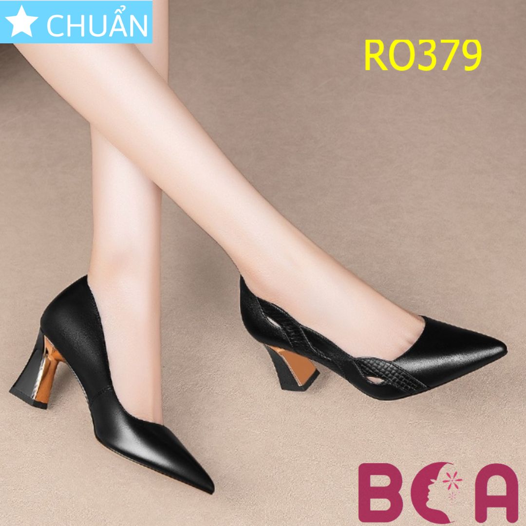 Giày cao gót nữ 5p RO379 ROSATA tại BCASHOP bít mũi, cách điệu họa tiết độc đáo, sành điệu và thời thượng - màu đen