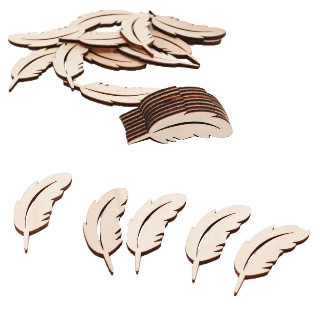 25 Pieces Feather Shape Unfinished Wood Shape Embellishment for Art Craft Decoration 50mm