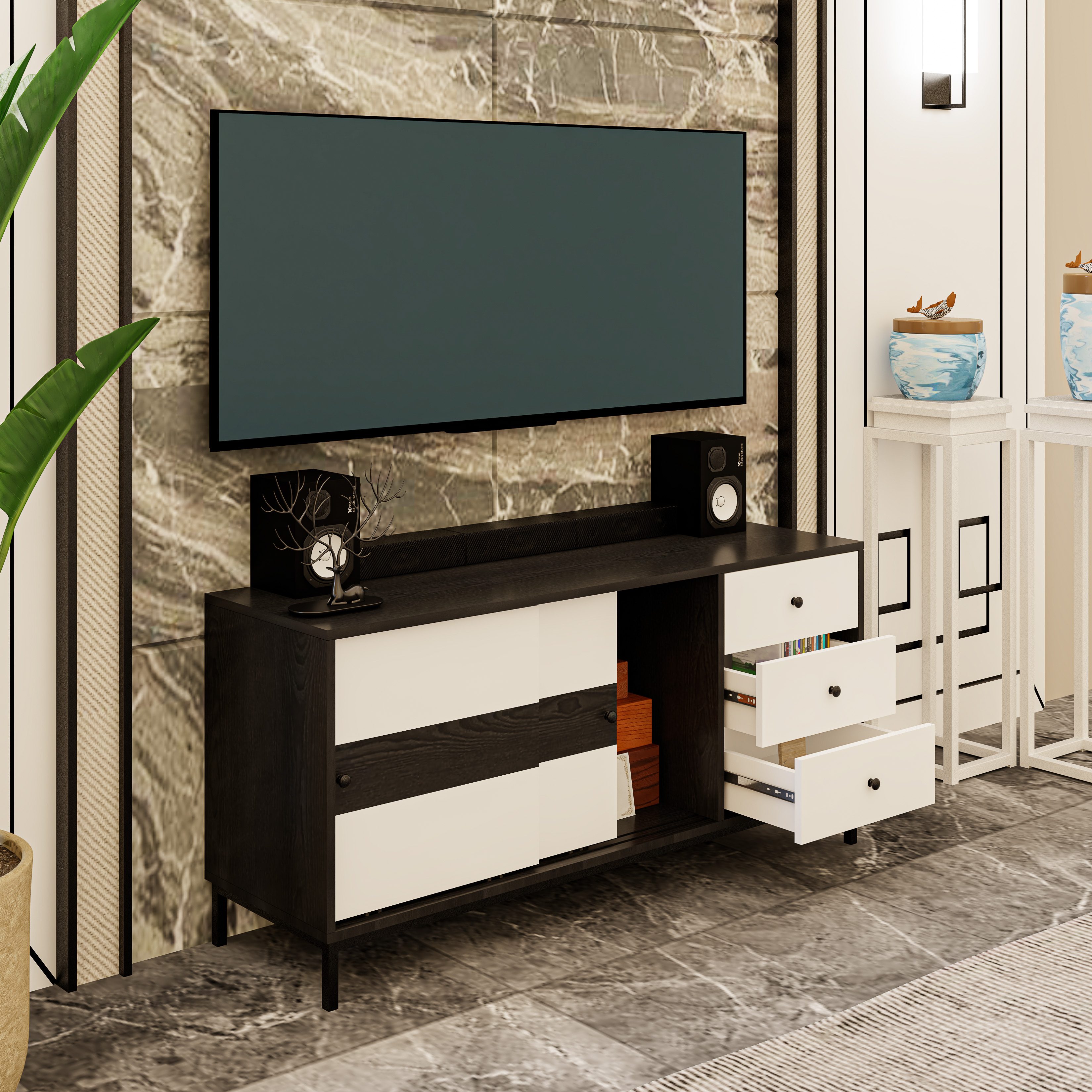 [Happy Home Furniture] TAKO, Kệ TV 2 cánh lùa - chân sắt , 140cm x 40cm x 65cm ( DxRxC), KTV_037