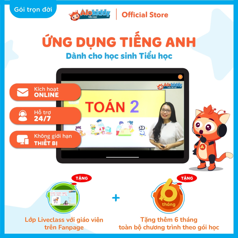 [Trọn đời] ALOKIDDY TIỂU HỌC app học Toán Tiếng Việt Tiếng Anh dành cho trẻ từ Lớp 1 đến Lớp 5 Kích hoạt online trên toàn quốc