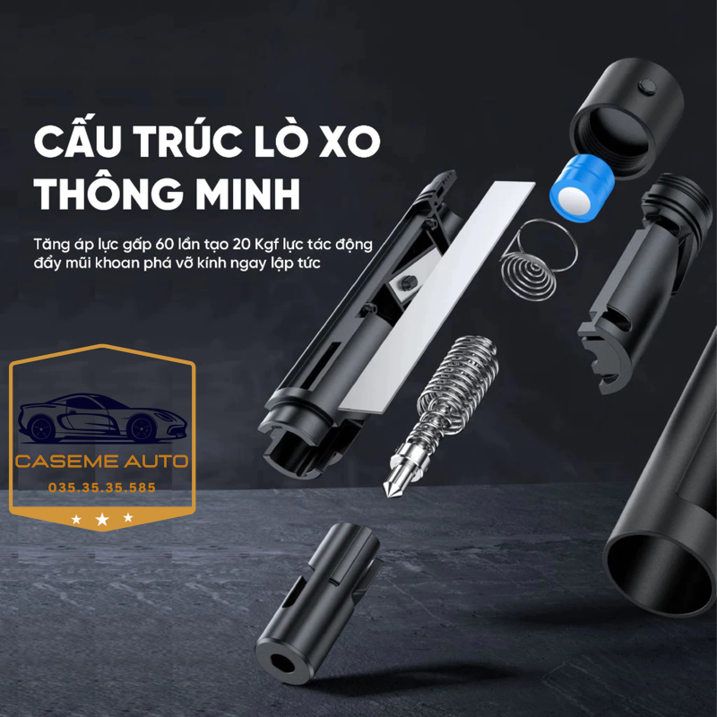 Búa thoát hiểm ô tô 4in1 – Phá kính, cắt dây an toàn, đèn pin LED, bảng số điện t hoại ẩn tiện lợi - Hàng Nhập Khẩu