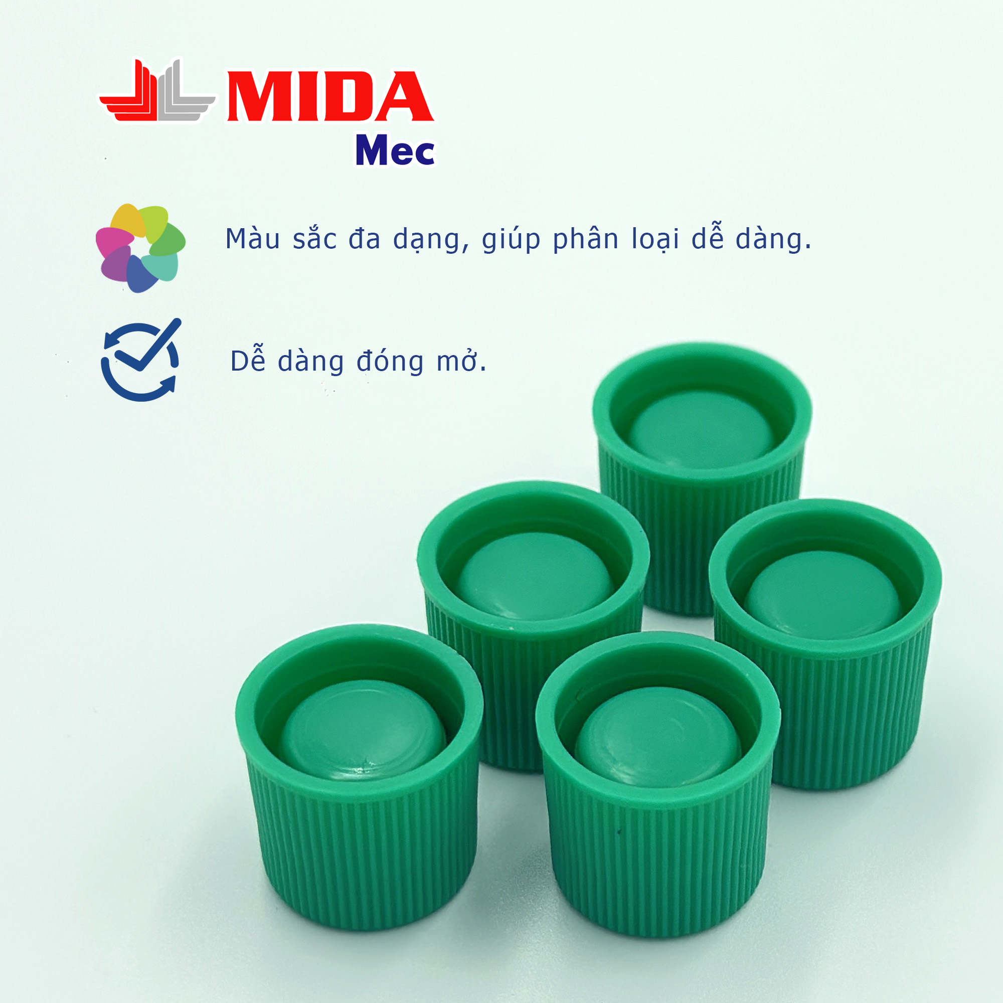 Nắp ngoài ống nghiệm MidaMec đóng gói 250 cái/bao - Màu Xanh Lá