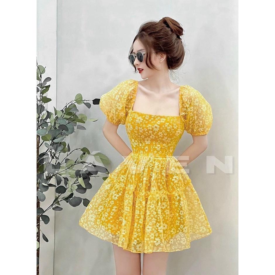 Đầm váy nữ ren hoa dáng xòe cổ vuông họa tiết tôn dáng trẻ trung siêu xinh bkfrre