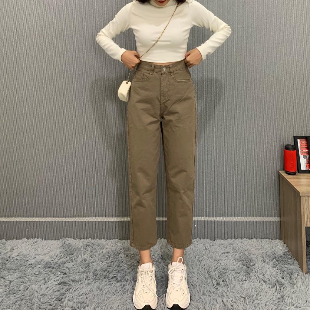 Quần Baggy Kaki Nữ Trơn Ống Suông