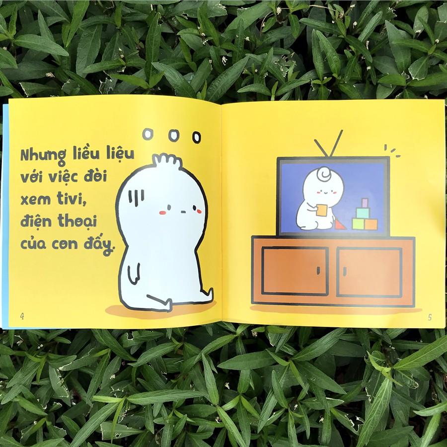 Sách Ehon Kĩ Năng Sống Miu Bé Nhỏ Đừng Xem Tivi Nhiều Nhé!