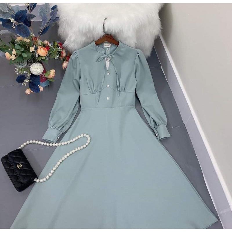 ĐẦM XÒE TAY DÀI CỔ THẮT DÂY NƠ