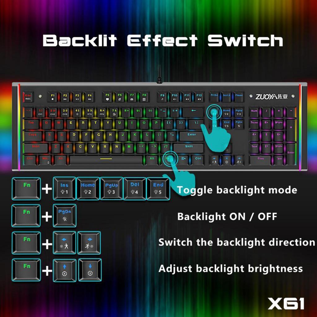 Mechanical Gaming Keyboard 104 Keys RGB Backlit Metal Surface Plate Anti-Ghosting